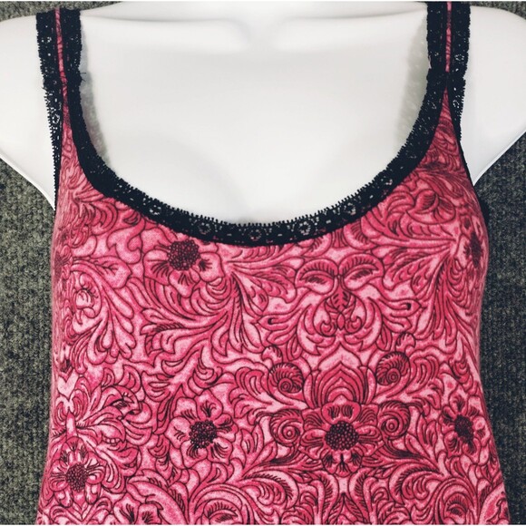 La Lingerie Nightie Women's M Pink Black Floral Lace Ruffle Soft Stretchy Modal - Picture 2 of 11